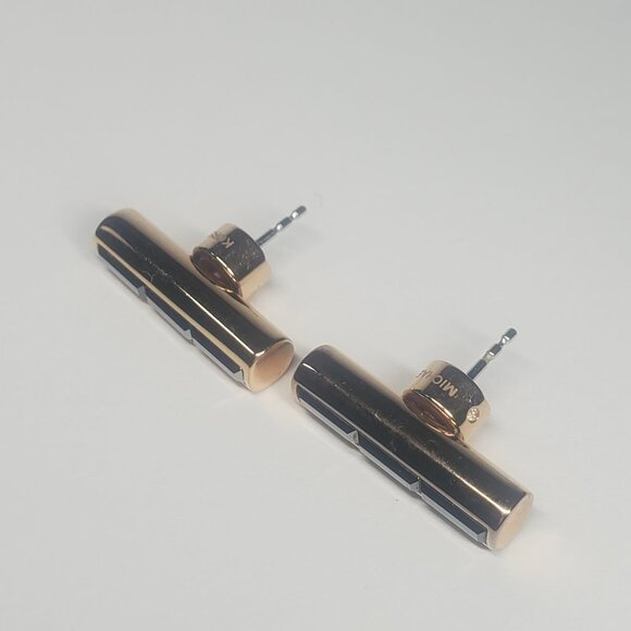 Michael Kors Gold Barrel Earrings with Black Stones - Picture 3 of 11